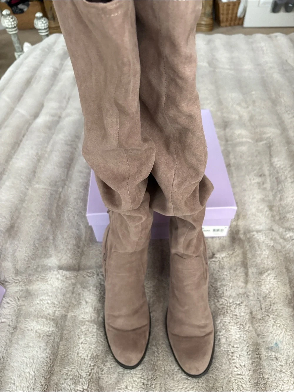Madden Girl Over-the-Knee Slouch Boots in Taupe